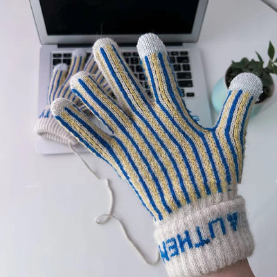 Vintage Striped Touch Screen Knitted Gloves
