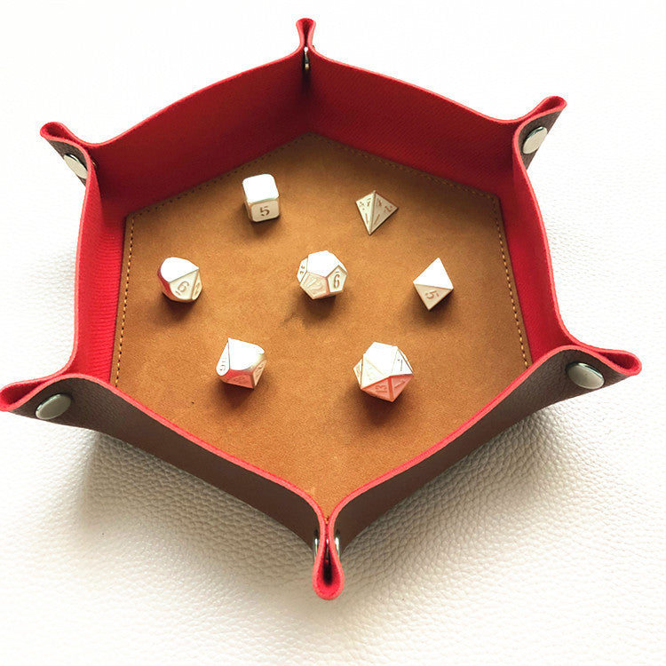 PU Leather Hexagonal Dice Pan Folding Tray