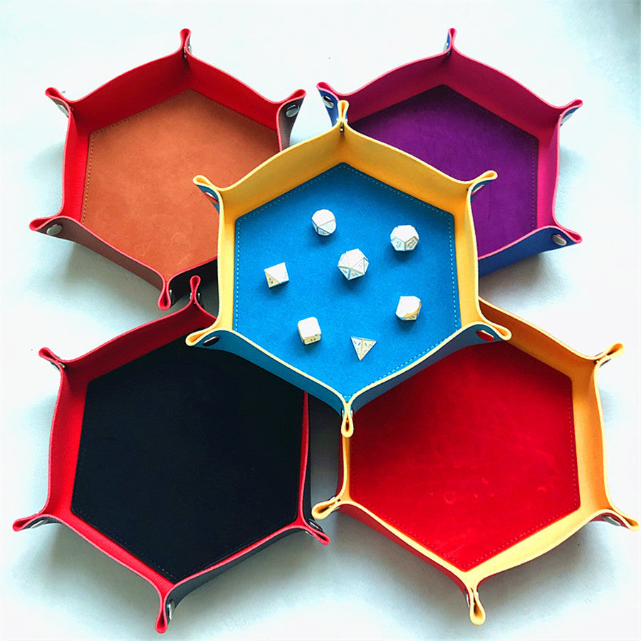 PU Leather Hexagonal Dice Pan Folding Tray