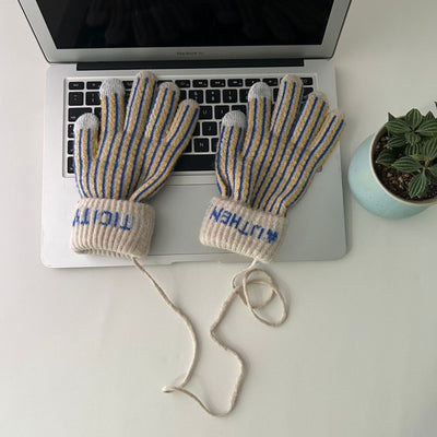 Vintage Striped Touch Screen Knitted Gloves