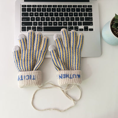 Vintage Striped Touch Screen Knitted Gloves