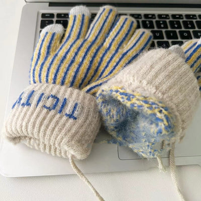 Vintage Striped Touch Screen Knitted Gloves
